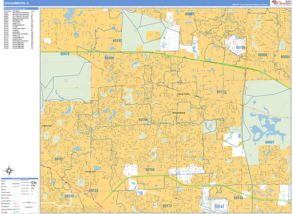 Schaumburg Zip Code Wall Map
