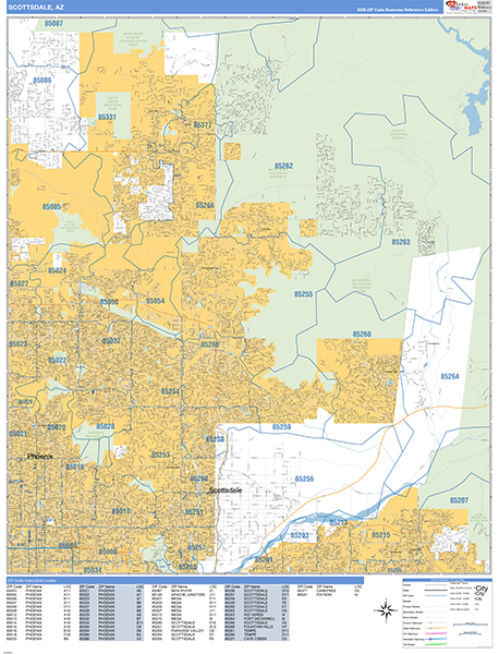 Scottsdale Zip Code Wall Map