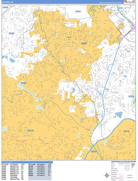 Smyrna Zip Code Wall Map