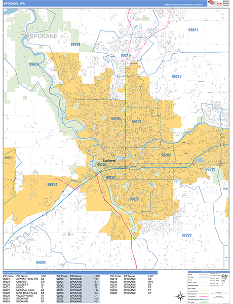 Spokane Zip Code Wall Map