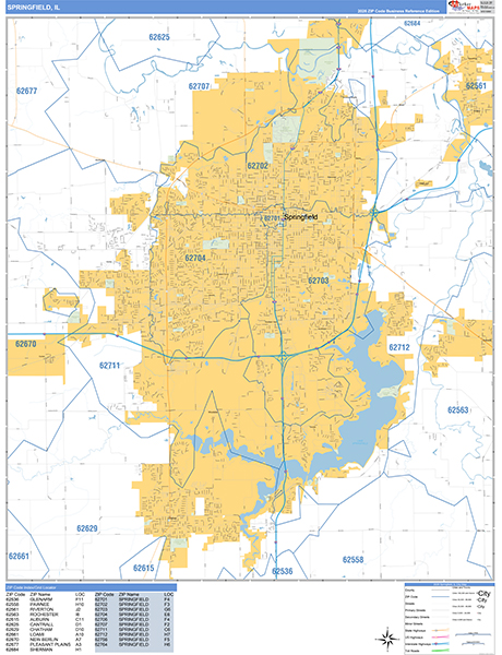Springfield Zip Code Wall Map