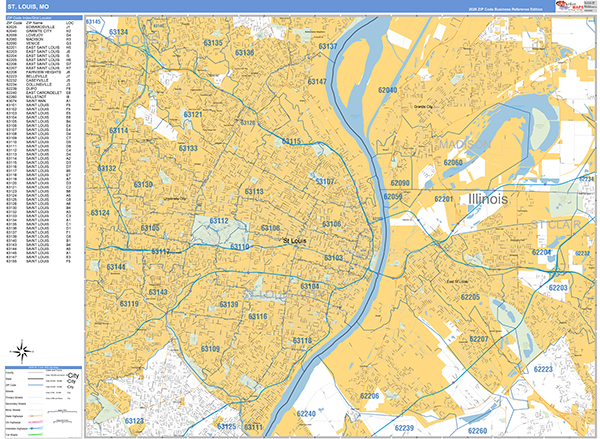 St. Louis Missouri Zip Code Wall Map (Basic Style) by MarketMAPS - MapSales