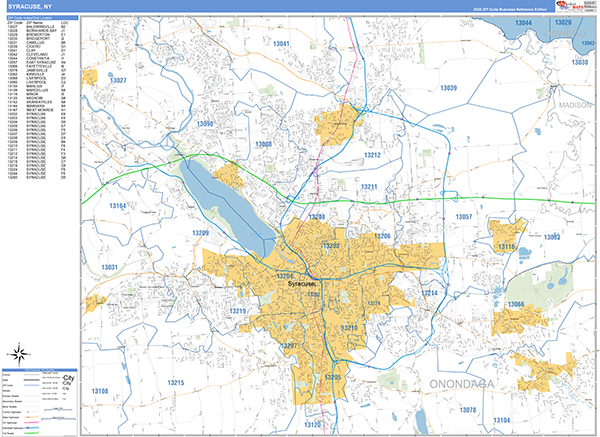 Syracuse Zip Code Wall Map