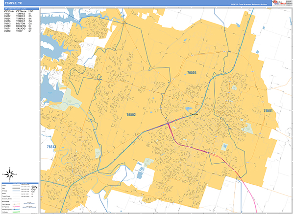 Temple Zip Code Wall Map