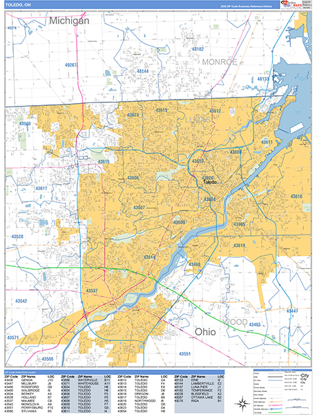 Toledo Zip Code Wall Map