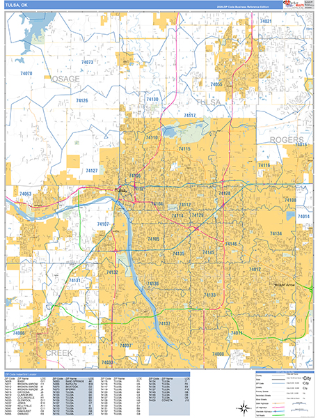 Tulsa Zip Code Wall Map
