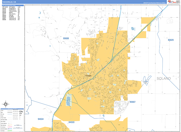 Vacaville Zip Code Wall Map
