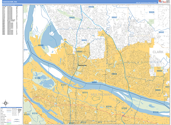 Vancouver Zip Code Wall Map