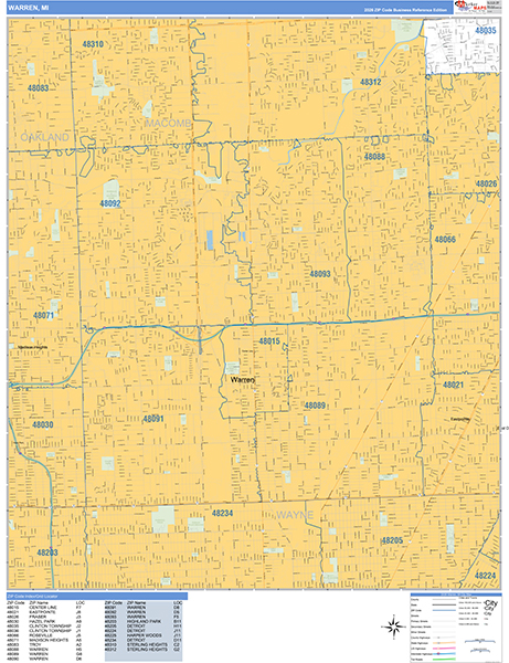 Warren Zip Code Wall Map