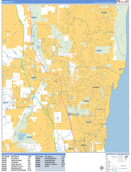 Waukegan Wall Map