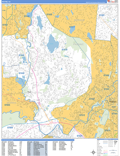 Wayne Zip Code Wall Map