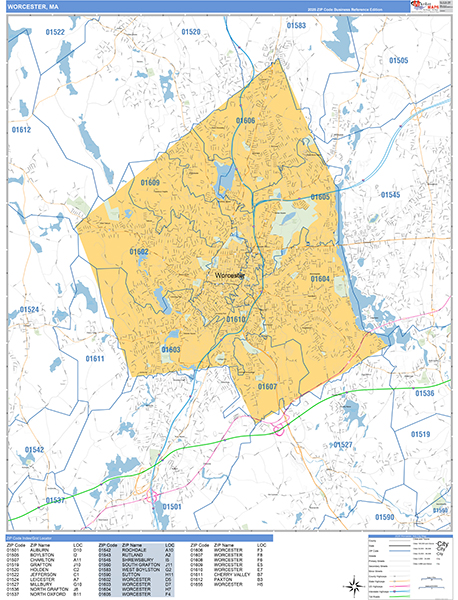 Worcester Wall Map