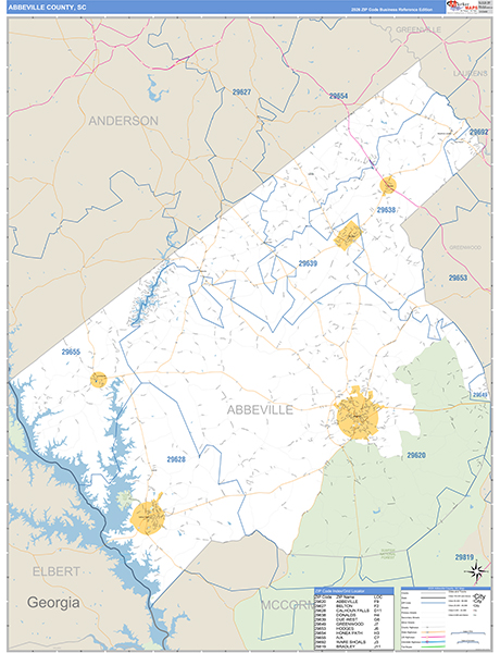 Abbeville County, SC Zip Code Map