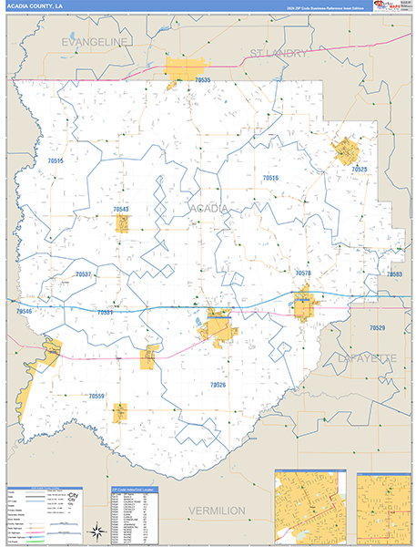 Acadia Parish (County), LA Wall Map Basic Style