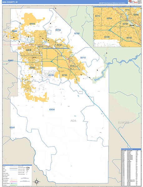 Ada County, ID Zip Code Wall Map