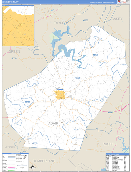 Adair County, KY Zip Code Map