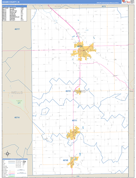 Adams County, IN Zip Code Map