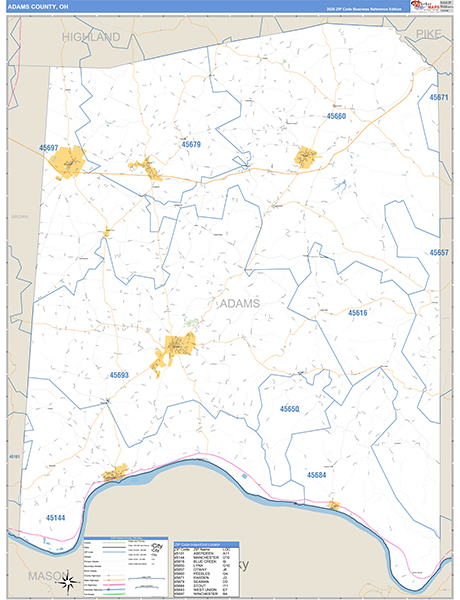 Adams County, OH Zip Code Map