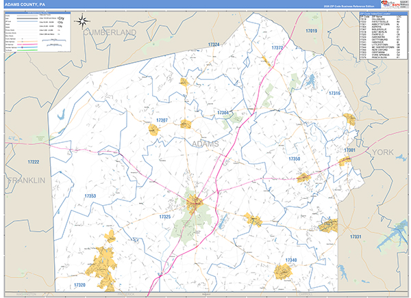 Adams County, PA Wall Map Basic Style