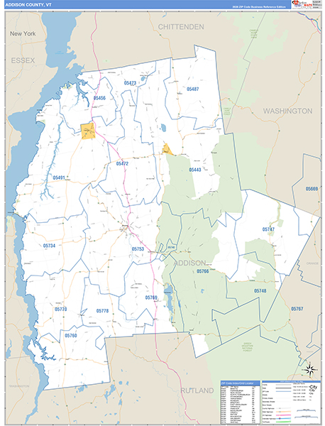 Addison County, VT Zip Code Wall Map