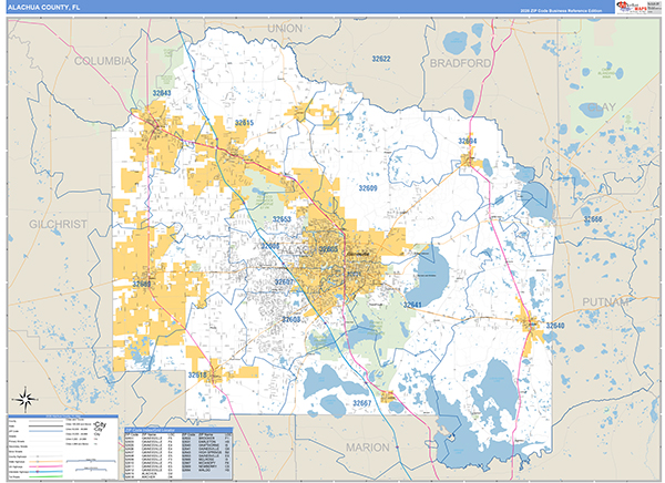 Alachua County Wall Map Basic Style