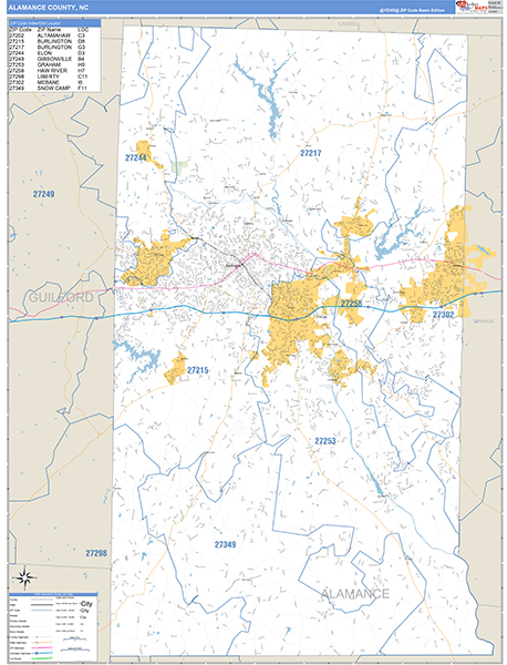 Alamance County, NC Zip Code Wall Map