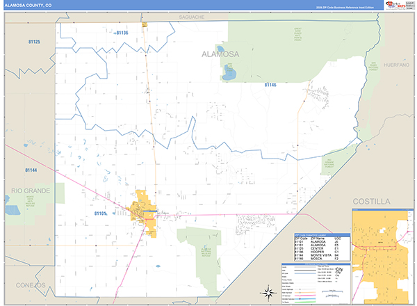 Alamosa County, CO Zip Code Map