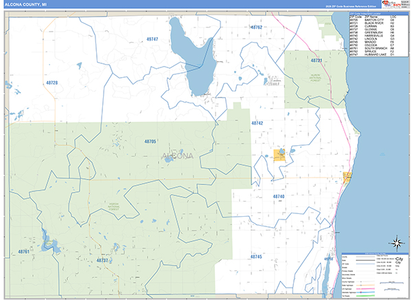 Alcona County, MI Zip Code Map