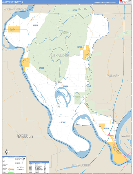 Alexander County, IL Zip Code Map