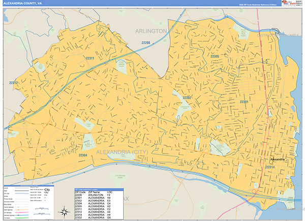 Alexandria County, VA Zip Code Wall Map
