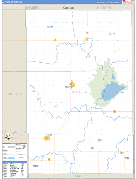 Alfalfa County, OK Zip Code Wall Map