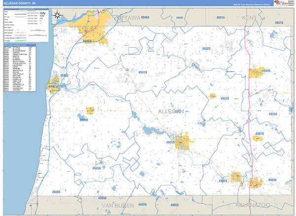 Allegan County, MI Zip Code Map