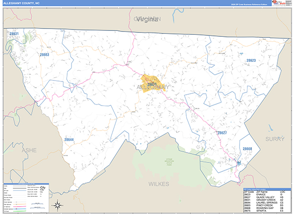 Alleghany County, NC Zip Code Map