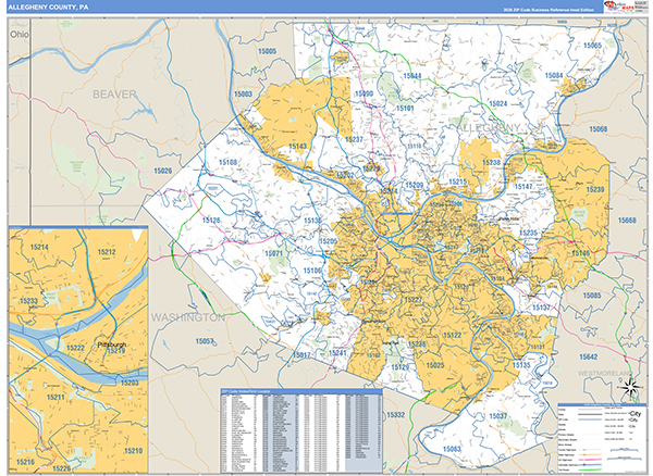 Allegheny County, PA Wall Map Basic Style