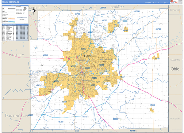 Allen County, IN Zip Code Map
