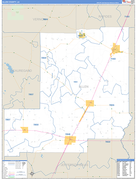 Allen Parish (County), LA Wall Map Basic Style