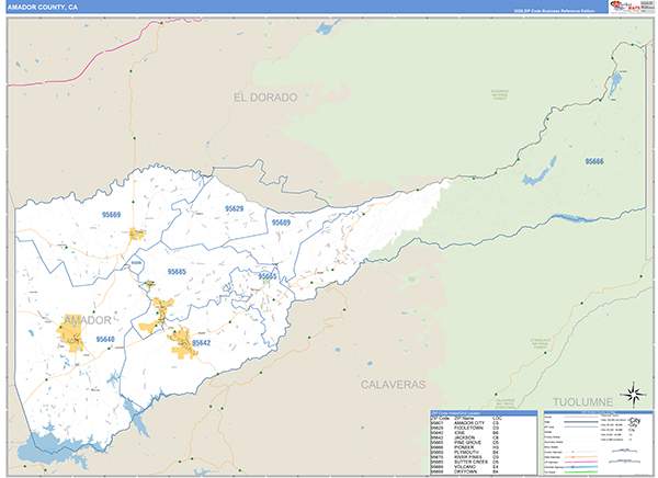 Amador County, CA Map Basic Style