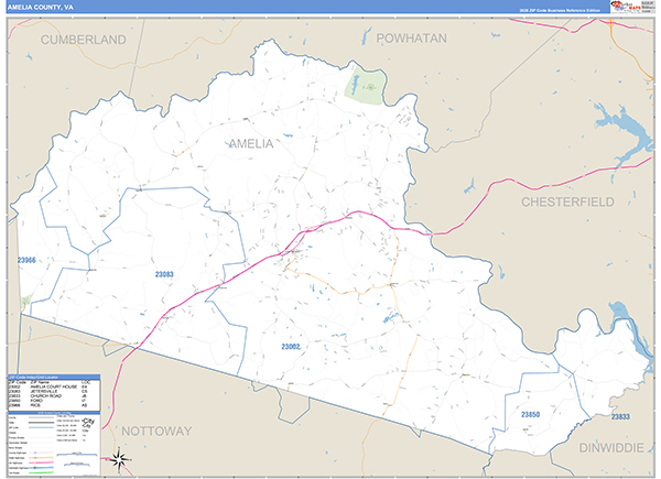 Amelia County, VA Zip Code Map