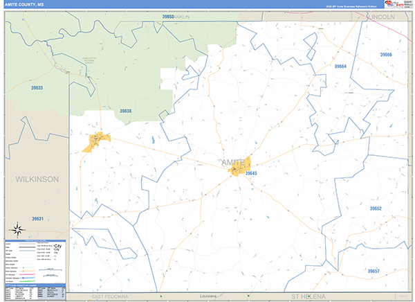 Amite County, MS Zip Code Map