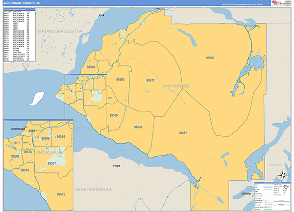 Anchorage Borough (County), AK Carrier Route Wall Map
