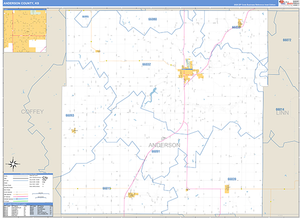 Anderson County, KS Zip Code Wall Map