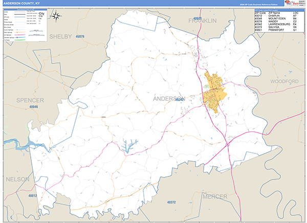 Anderson County, KY Zip Code Map