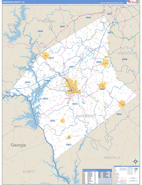 Anderson County, SC Zip Code Map