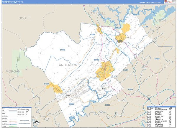 Anderson County, TN Zip Code Map