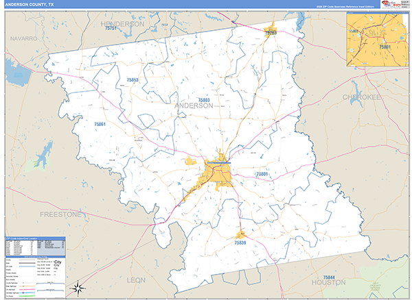 Anderson County, TX Zip Code Map