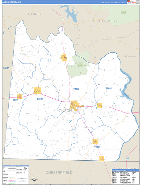 Anson County, NC Zip Code Wall Map