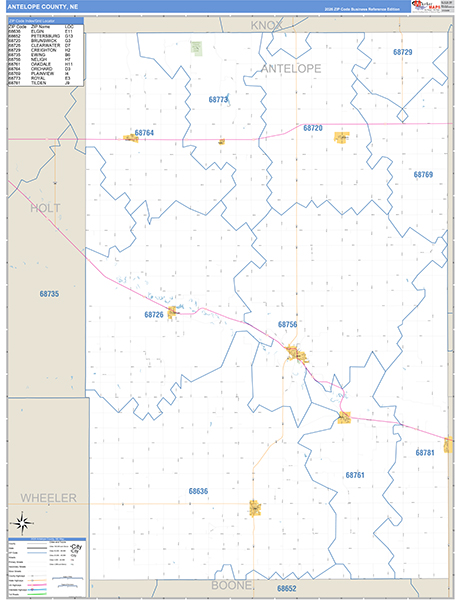 Antelope County, NE Carrier Route Wall Map