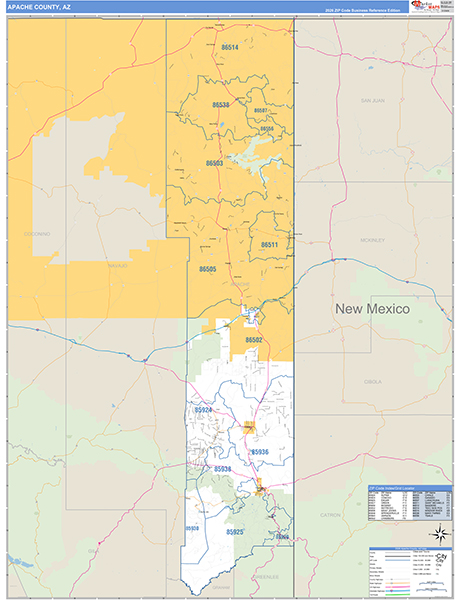 Apache County, AZ Zip Code Map