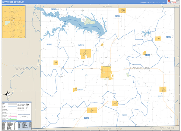 Appanoose County, IA Zip Code Wall Map
