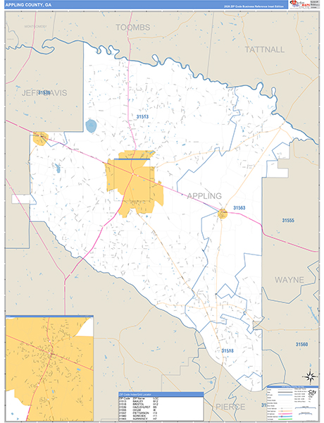 Appling County, GA Zip Code Map